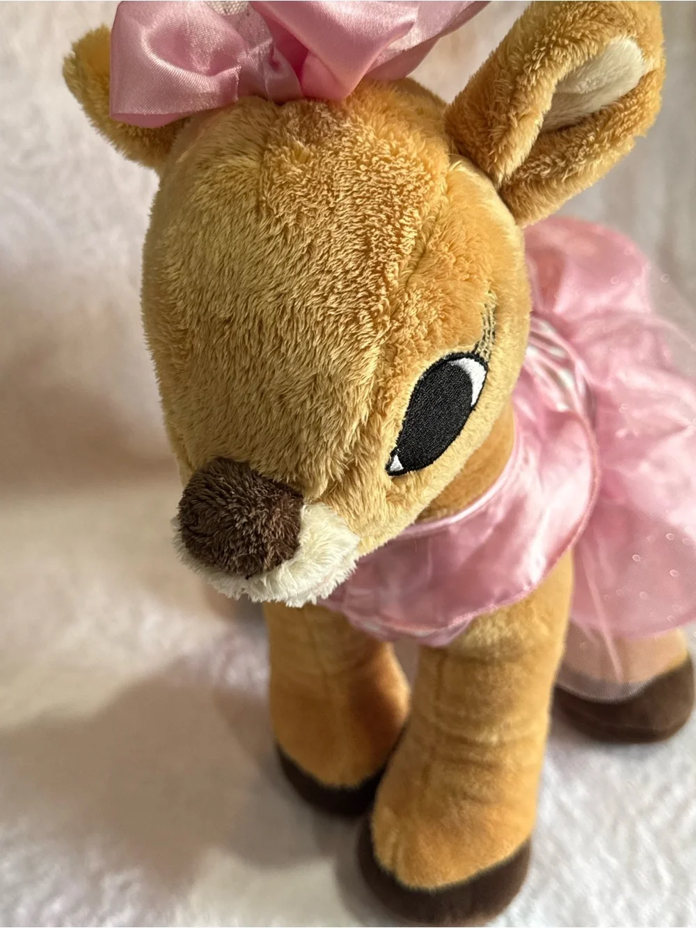 Tan Plush Fawn in Pink Dress - Soft Stuffed Deer Toy Clarice